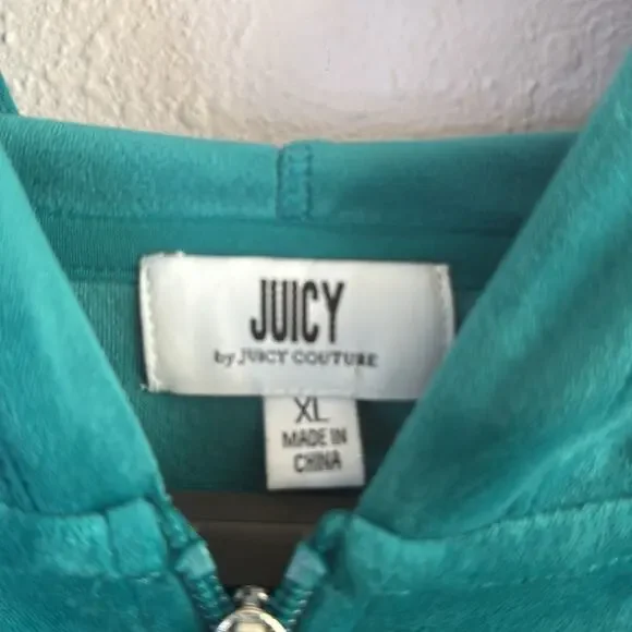 Juicy Couture Women Teal Velour Velvet Jumpsuit with Hoodie Size XL - Picture 11 of 12